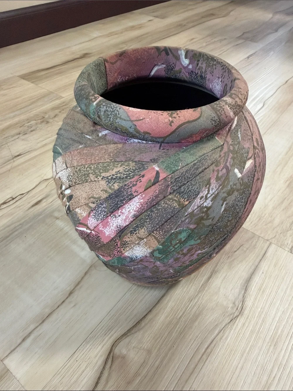 Vintage Handmade Fabric Wrapped Vase Boho Abstract Textile Art Planter Décor